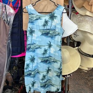 Iolani Hawaiian dress scenic ocean palm trees Made in Hawaii Size medium